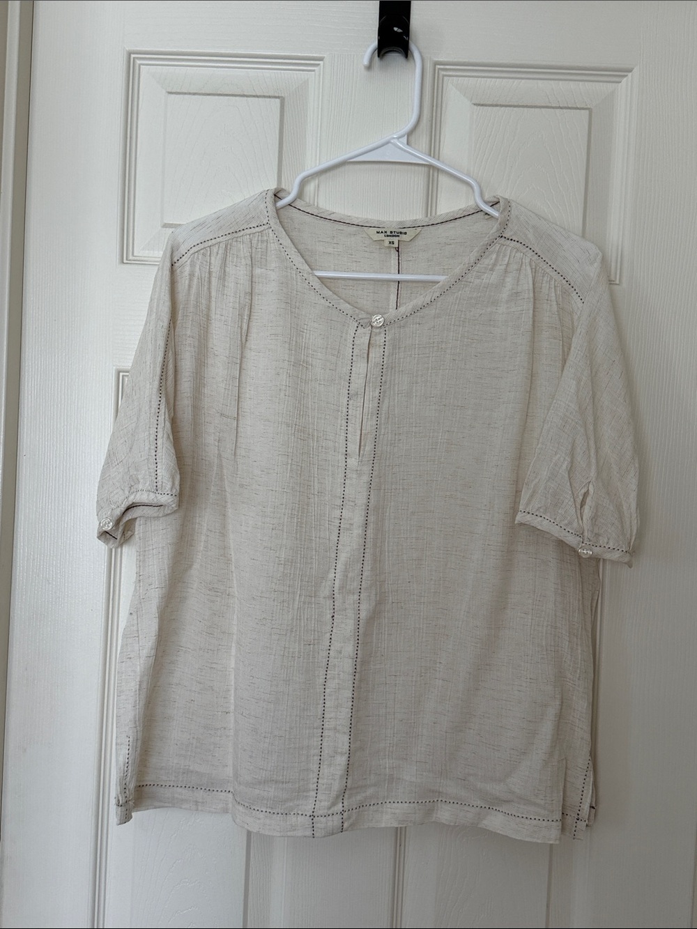 Light Cream Boho Split-Sleeve Peasant Top